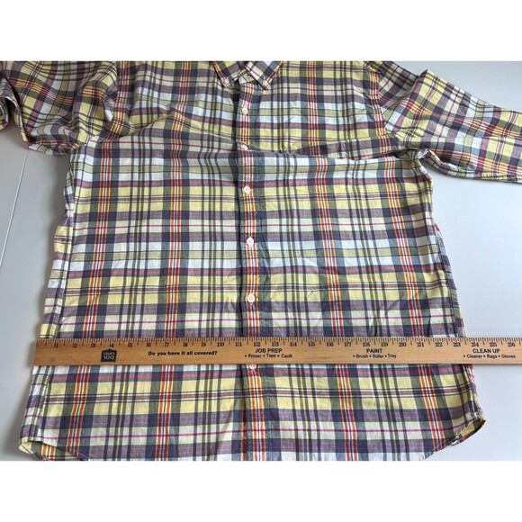 J Crew Men's Summer Plaid Slim Long Sleeve Button Down Shirt Yellow Blue Size XL - Picture 7 of 9